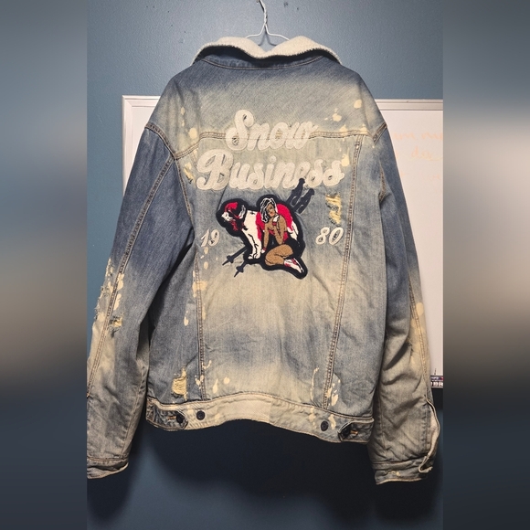 Men's Blue Denim Jacket Akoo EMBROIDERED SIZE XXL - Picture 6 of 6